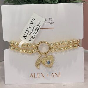 NWT Alex and Ani Gold Evil Eye + Feather Double Stretch Bracelet